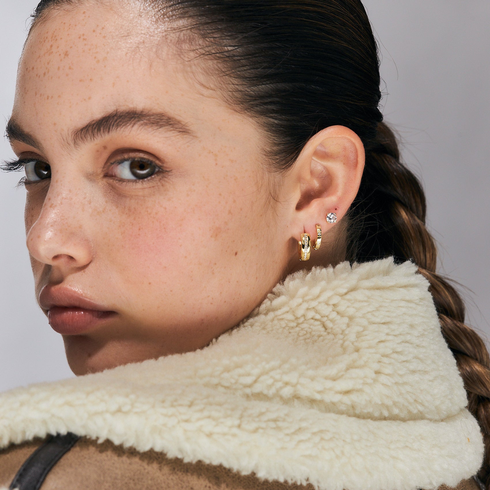 עגילי סולדד ציפוי זהב