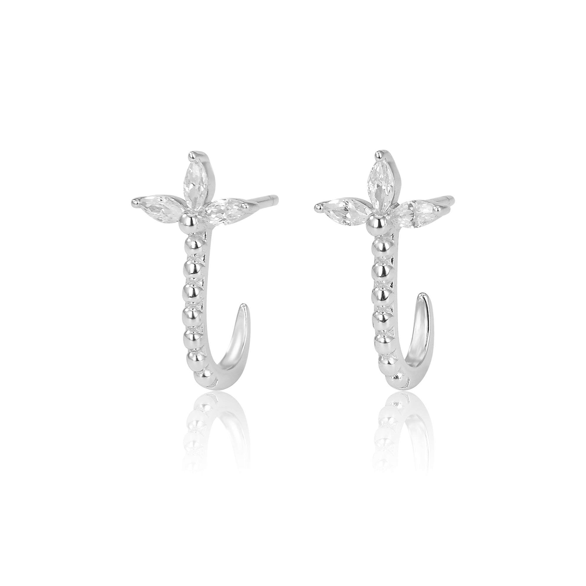 עגילים צמודים לוטוס מתעקל כסף 925