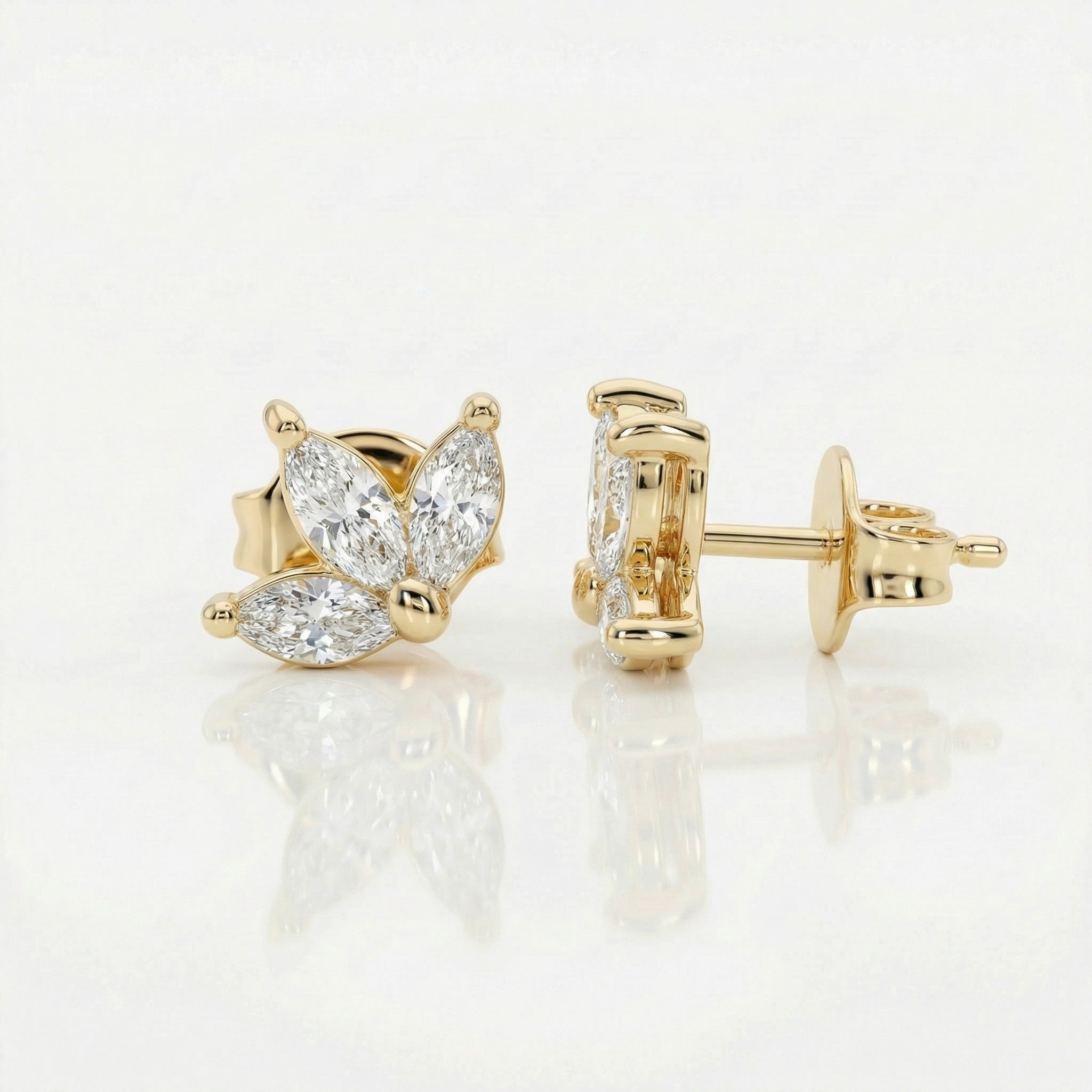 עגילי ליריס פרח זירקונים ציפוי זהב