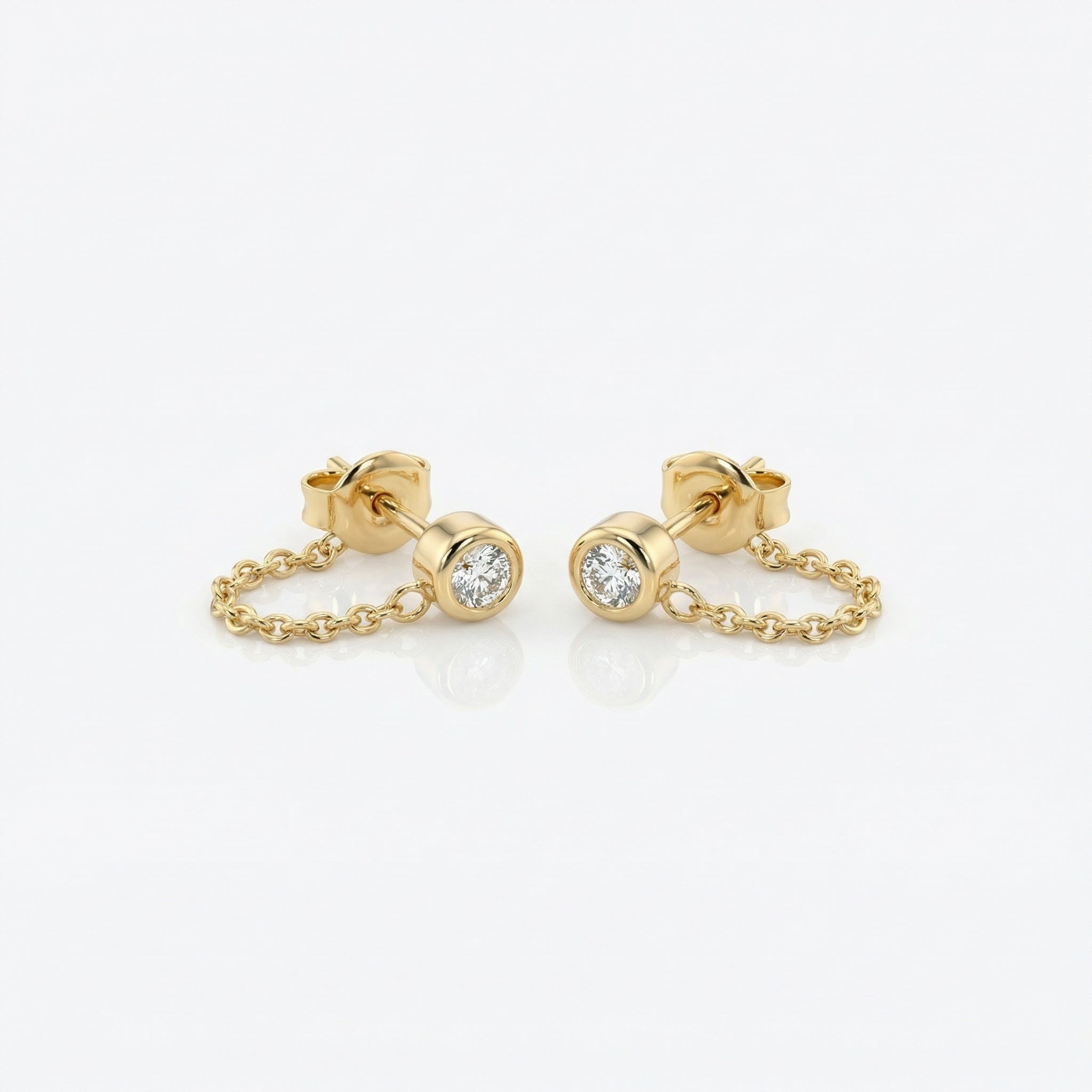 עגיל שרשרת זירקון ציפוי זהב