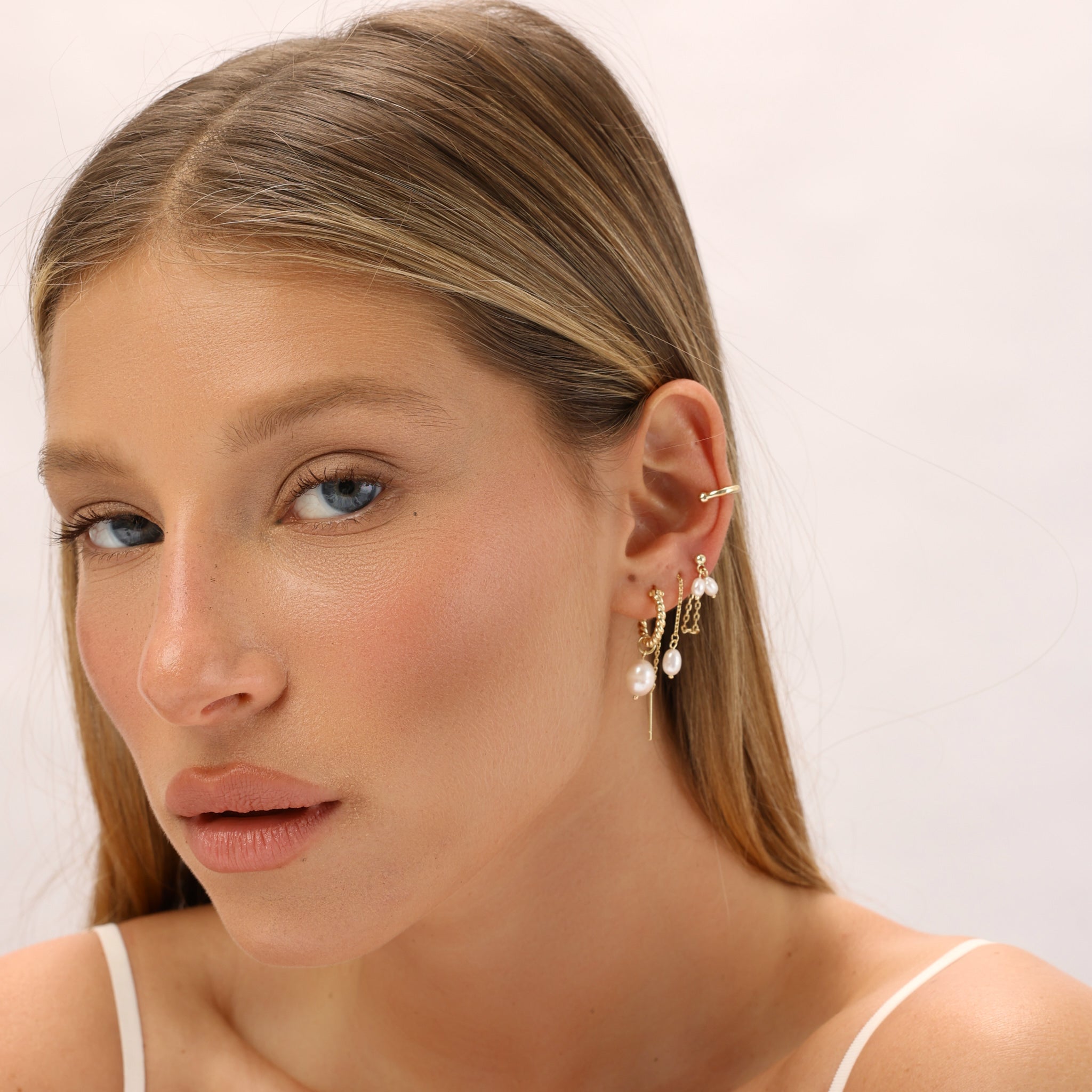 סט עגילי ג'ינה ציפוי זהב